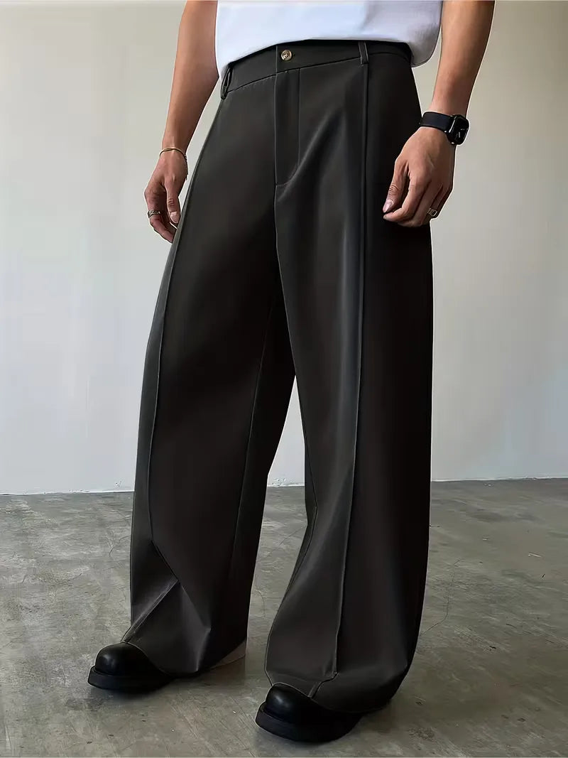 Pleated Design Trousers with Loose Straight Leg