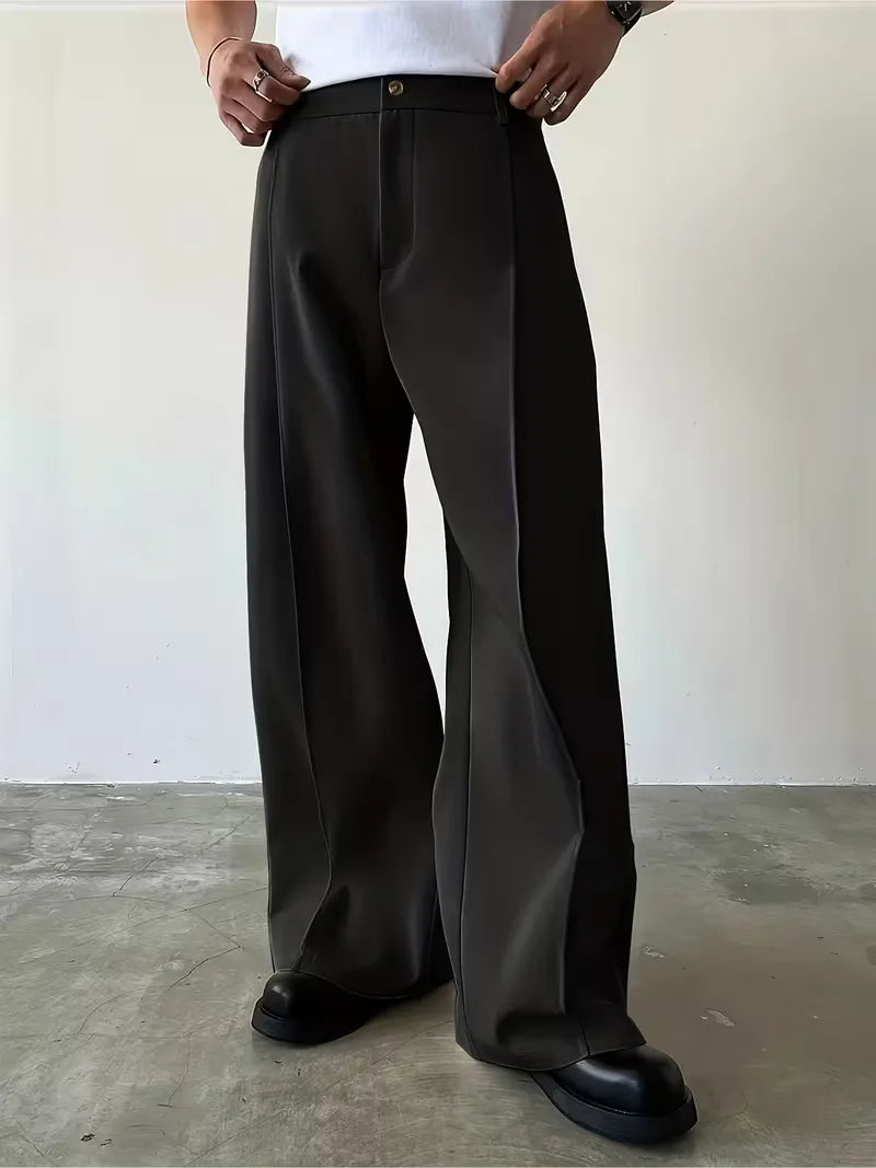 Pleated Design Trousers with Loose Straight Leg