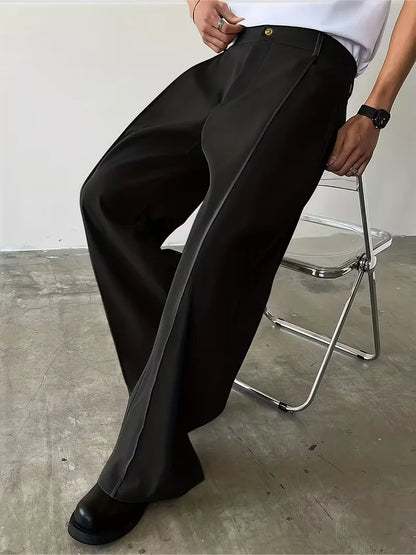 Pleated Design Trousers with Loose Straight Leg