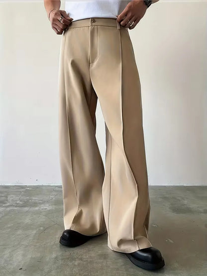 Pleated Design Trousers with Loose Straight Leg