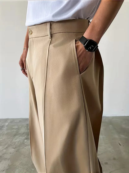 Pleated Design Trousers with Loose Straight Leg