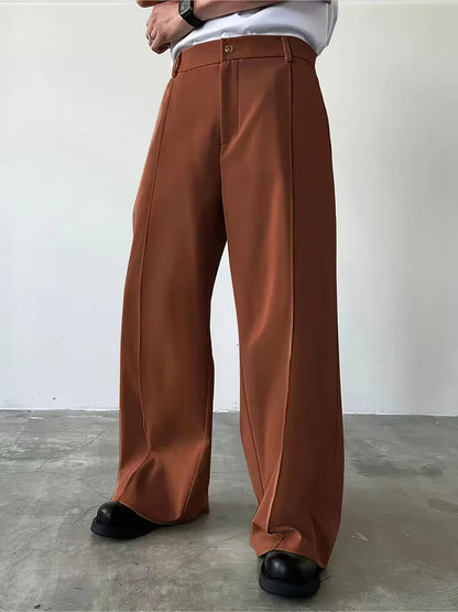 Pleated Design Trousers with Loose Straight Leg