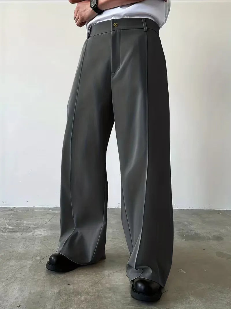 Pleated Design Trousers with Loose Straight Leg