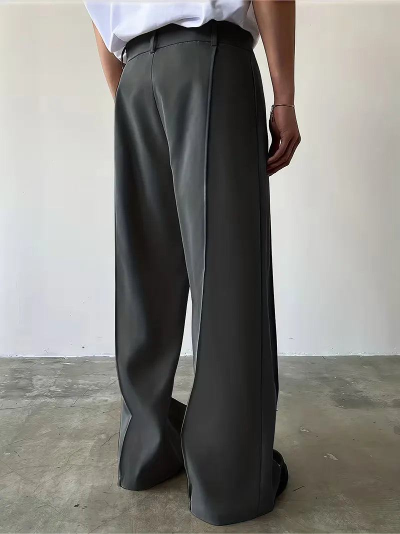 Pleated Design Trousers with Loose Straight Leg
