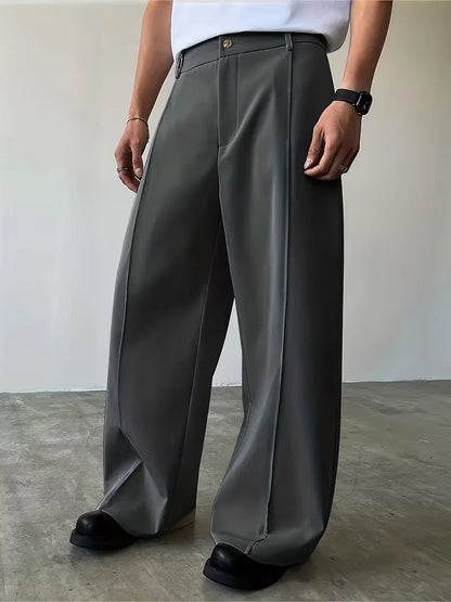 Pleated Design Trousers with Loose Straight Leg
