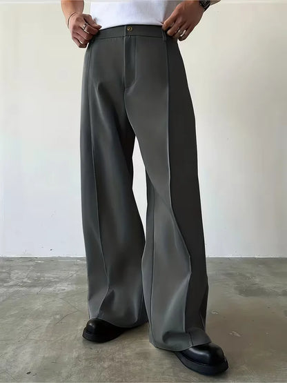Pleated Design Trousers with Loose Straight Leg