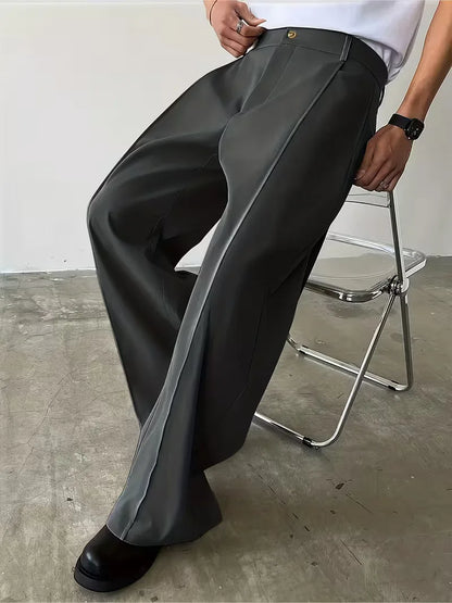 Pleated Design Trousers with Loose Straight Leg