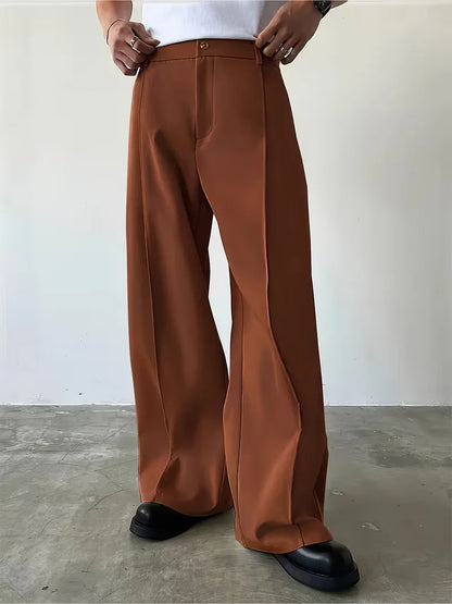 Pleated Design Trousers with Loose Straight Leg