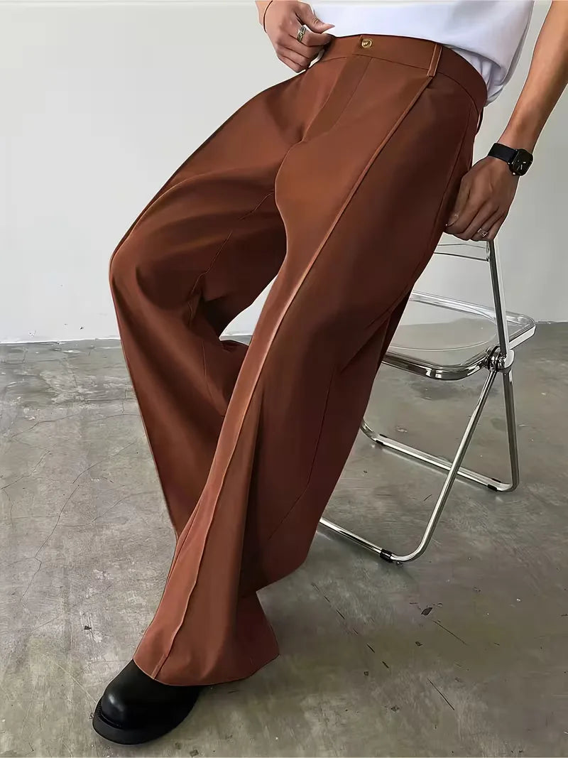 Pleated Design Trousers with Loose Straight Leg