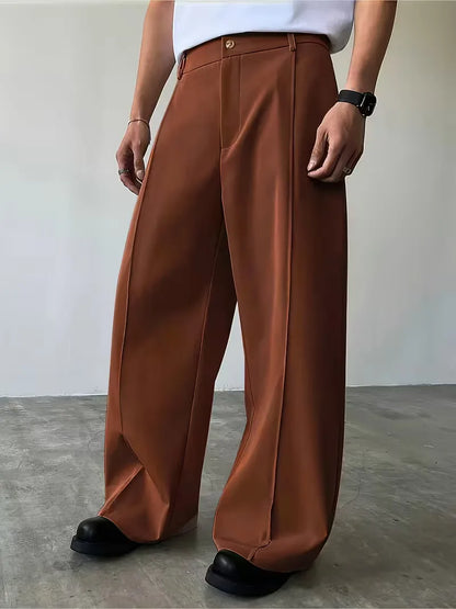 Pleated Design Trousers with Loose Straight Leg