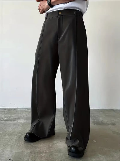 Pleated Design Trousers with Loose Straight Leg