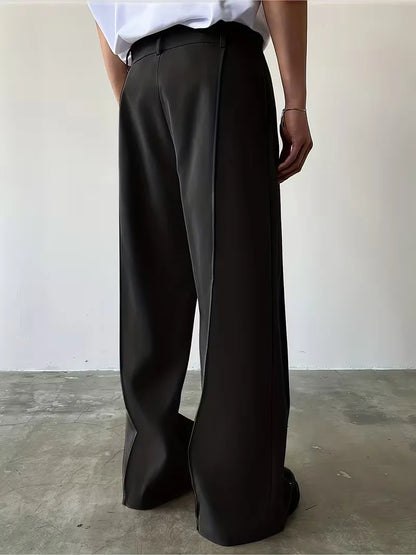 Pleated Design Trousers with Loose Straight Leg