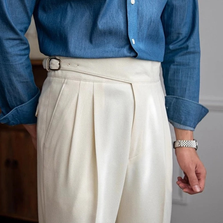 High-Waisted Trousers with Front Pleats