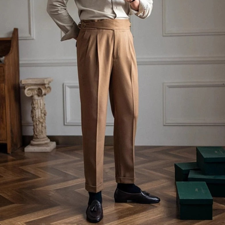 High-Waisted Trousers with Front Pleats