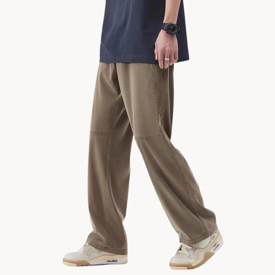 Men's Straight Fit Trousers with Elastic Waist