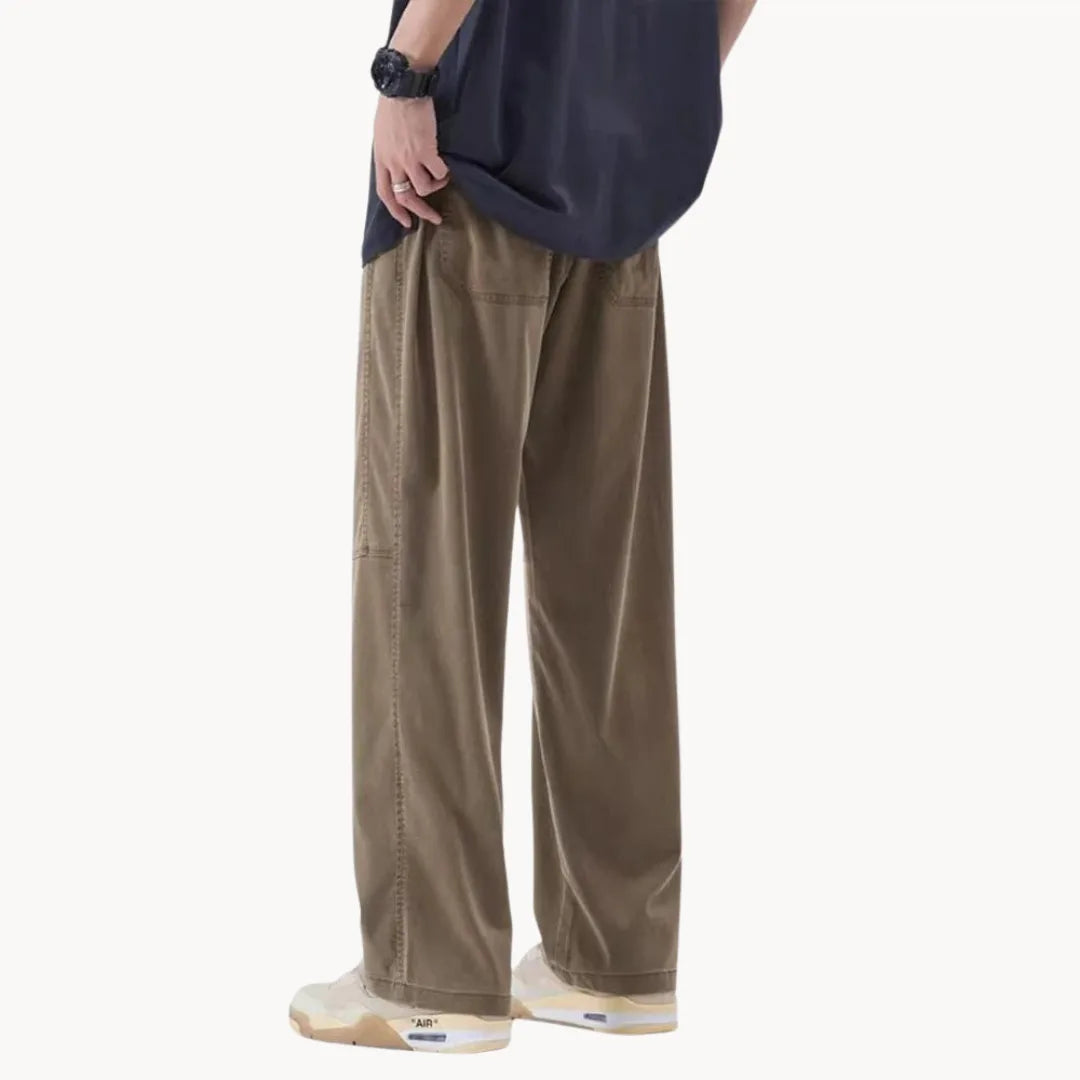Men's Straight Fit Trousers with Elastic Waist