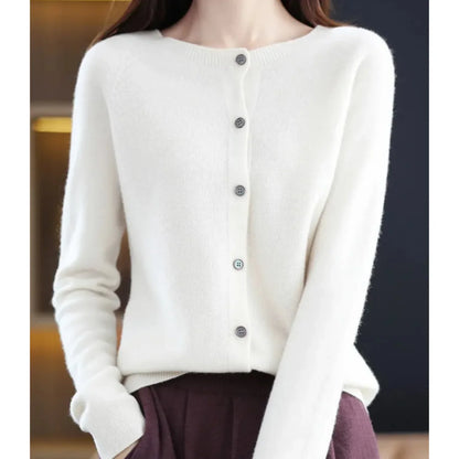 Merino Wool Cardigan with Button Closure and Long Sleeves