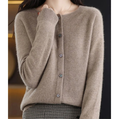 Merino Wool Cardigan with Button Closure and Long Sleeves