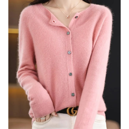 Merino Wool Cardigan with Button Closure and Long Sleeves