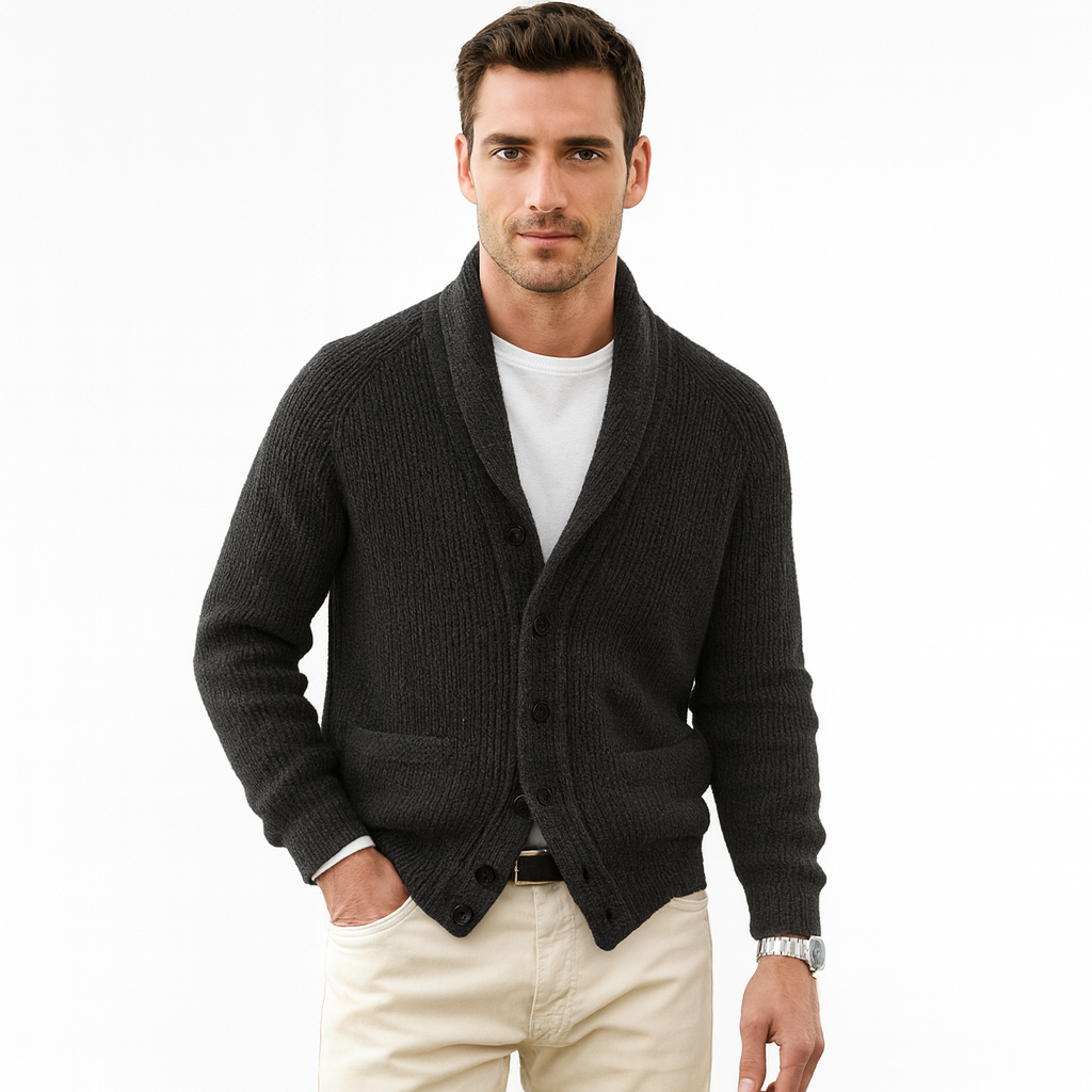 V-neck Cardigan with Rib Structure