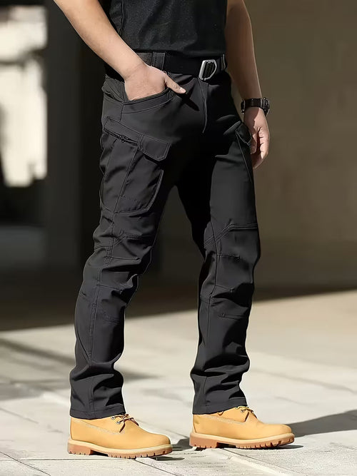 Cargo trousers with stretchy material and multiple pockets
