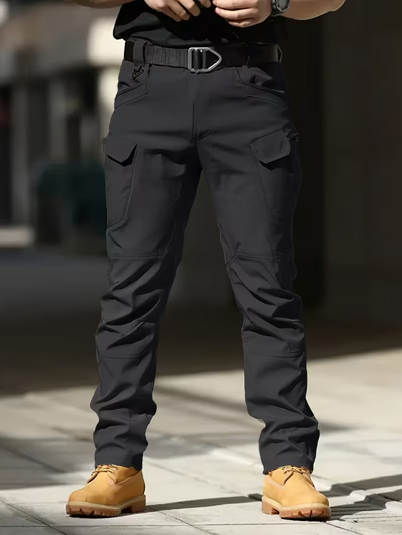 Cargo trousers with stretchy material and multiple pockets