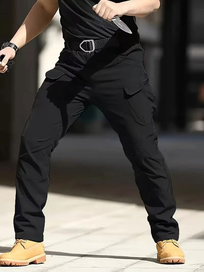 Cargo trousers with stretchy material and multiple pockets