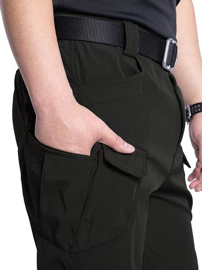 Cargo trousers with stretchy material and multiple pockets