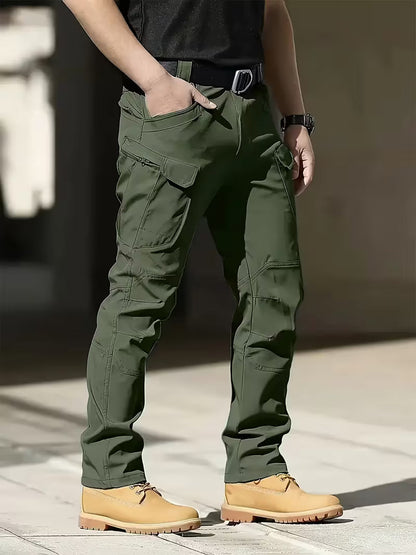 Cargo trousers with stretchy material and multiple pockets