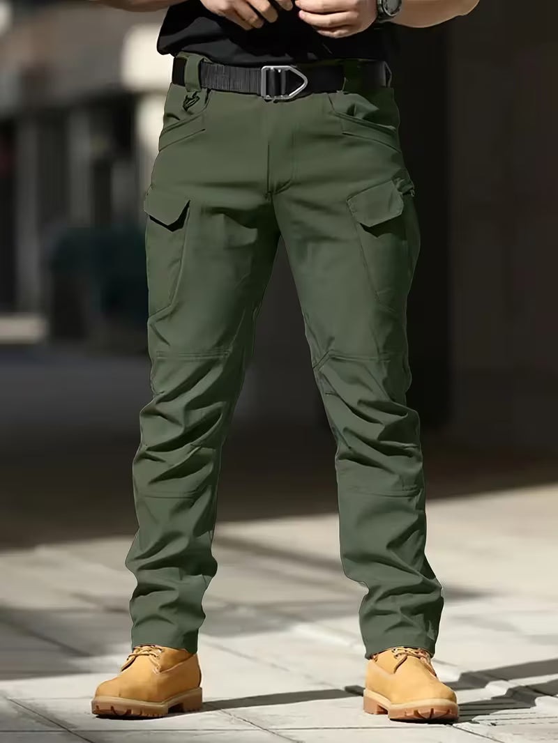 Cargo trousers with stretchy material and multiple pockets