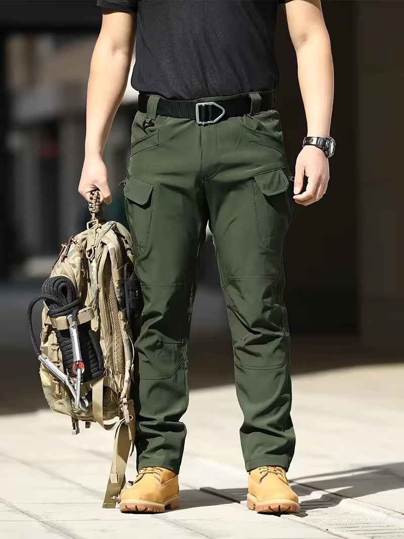 Cargo trousers with stretchy material and multiple pockets