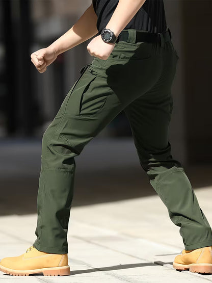 Cargo trousers with stretchy material and multiple pockets