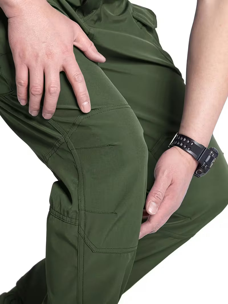 Cargo trousers with stretchy material and multiple pockets