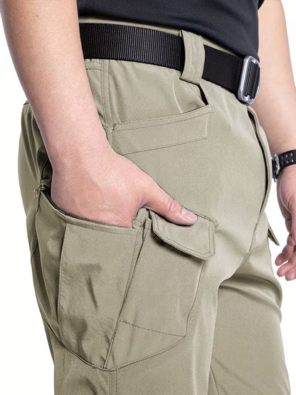 Cargo trousers with stretchy material and multiple pockets