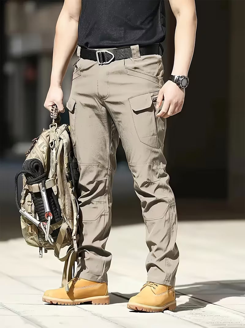Cargo trousers with stretchy material and multiple pockets