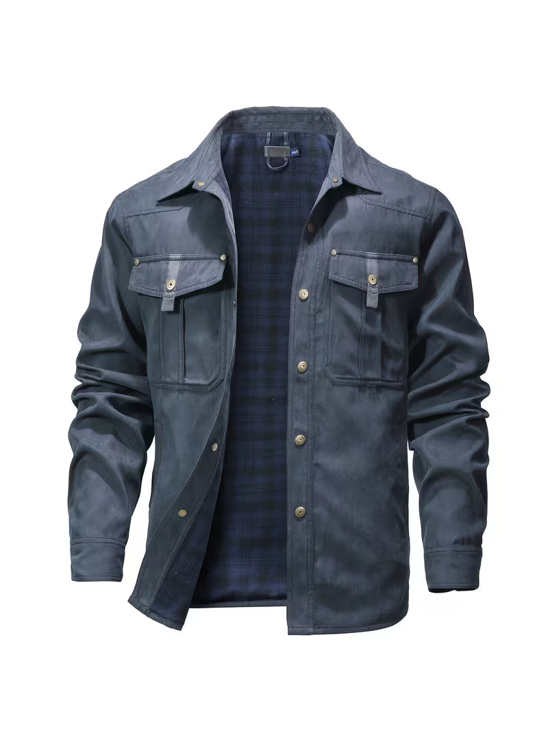 Cargo jacket with lapel collar and button closure