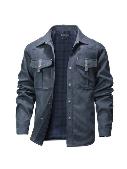 Cargo jacket with lapel collar and button closure