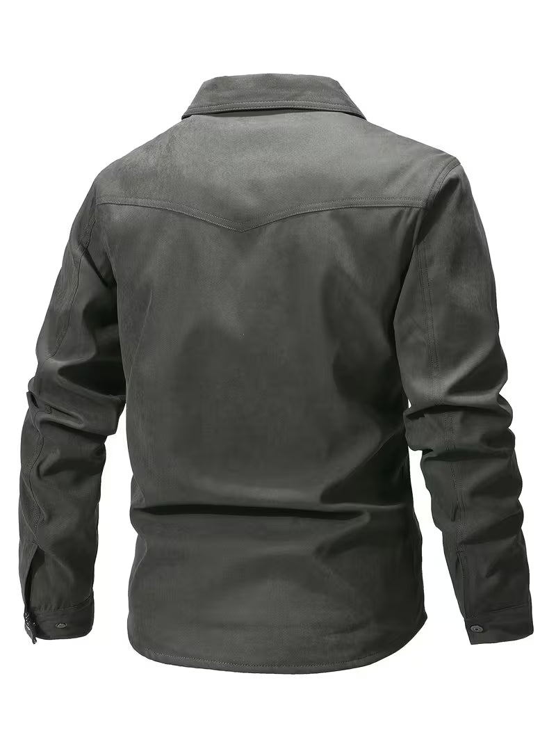 Cargo jacket with lapel collar and button closure