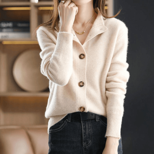 Cashmere cardigan with stand-up collar