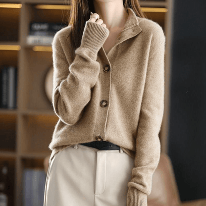 Cashmere cardigan with stand-up collar