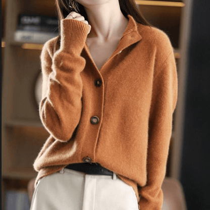 Cashmere cardigan with stand-up collar