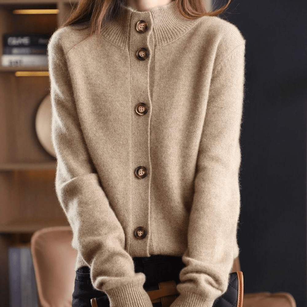 Cashmere cardigan with stand-up collar