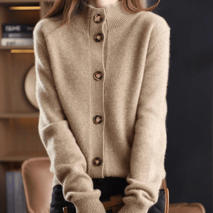Cashmere cardigan with stand-up collar