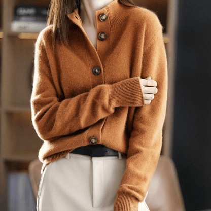 Cashmere cardigan with stand-up collar