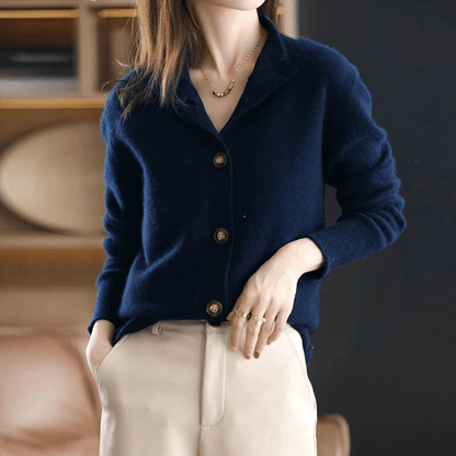 Cashmere cardigan with stand-up collar