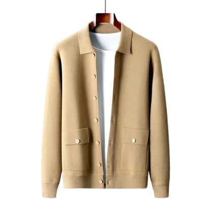 Cashmere coat with stand-up collar and flap pockets