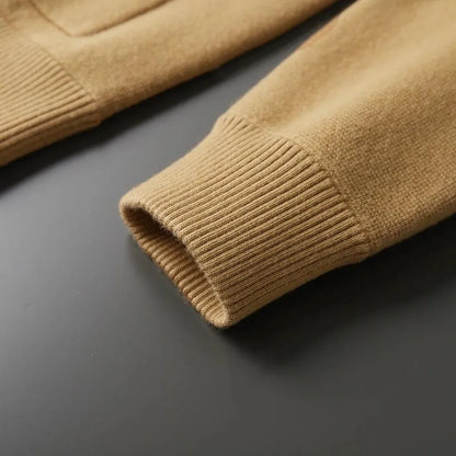 Cashmere coat with stand-up collar and flap pockets