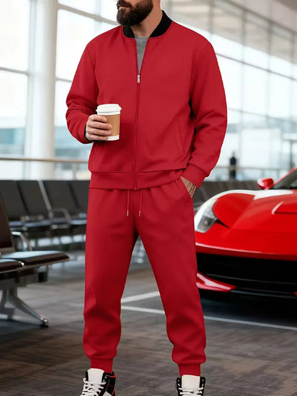 Casual men's set - zip jacket with round neck and trousers