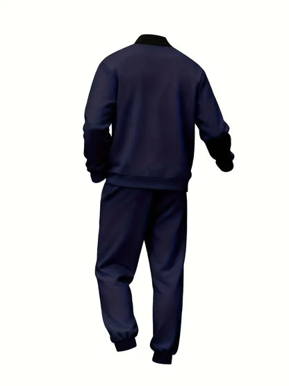 Casual men's set - zip jacket with round neck and trousers