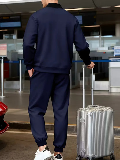 Casual men's set - zip jacket with round neck and trousers